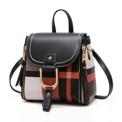 Plaid PU Leather Backpacks Women Convertible Backpack Crossbody Bag
