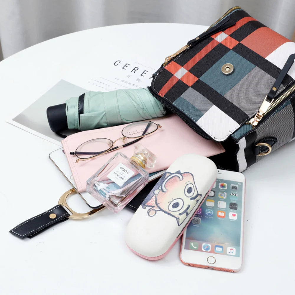 Plaid PU Leather Backpacks Women Convertible Backpack Crossbody Bag