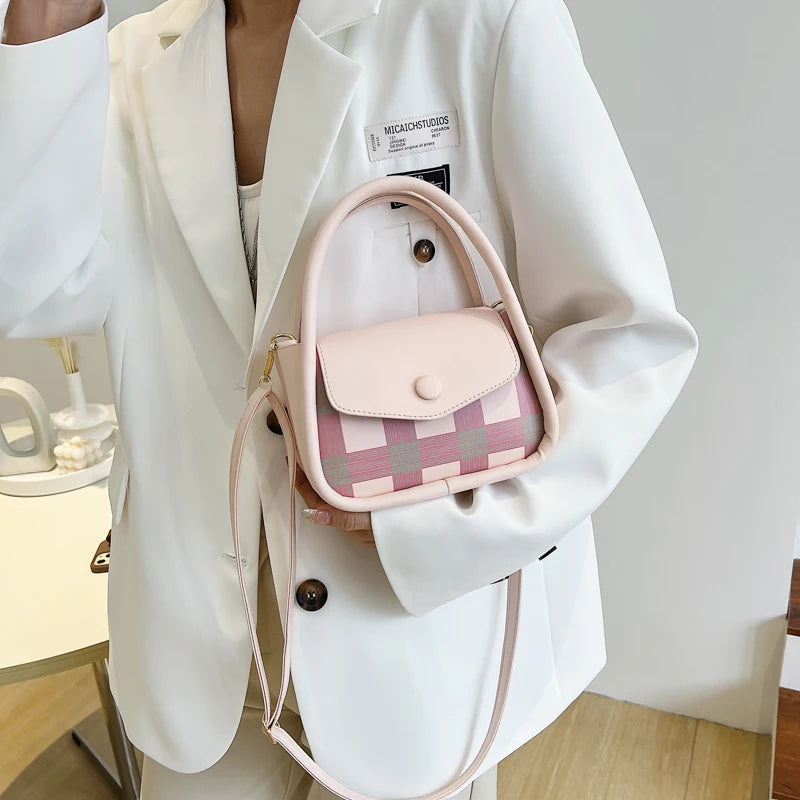 Mini PU Leather Cross-body Shoulder Bag Plaid Panelled All-match Saddle Bag
