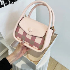 Mini PU Leather Cross-body Shoulder Bag Plaid Panelled All-match Saddle Bag