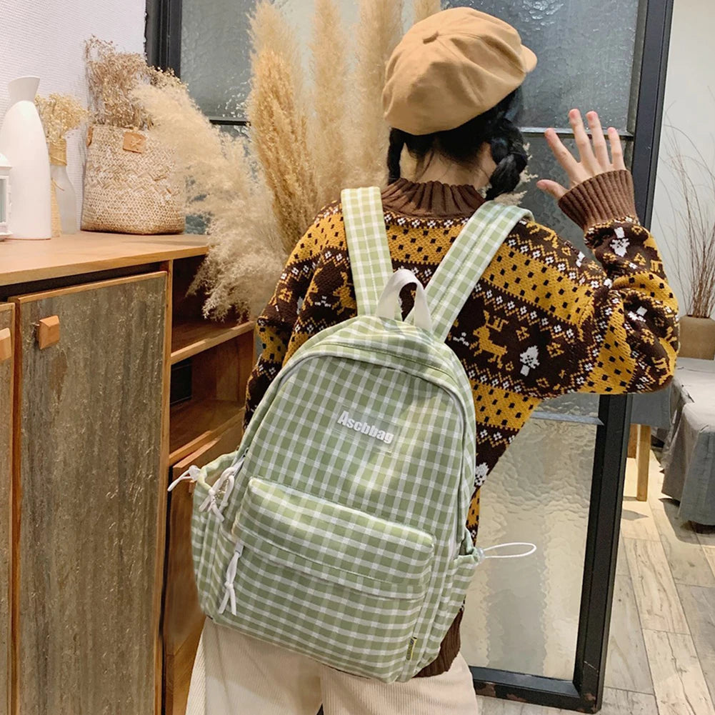Sweet Plaid Pattern Backpack for Student Girls