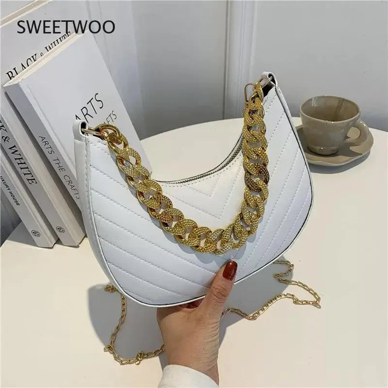 Plaid Pattern Leather Hobos Chains Crossbody Bag Shoulder Handbag Tote