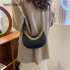 Plaid Pattern Leather Hobos Chains Crossbody Bag Shoulder Handbag Tote