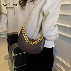 Plaid Pattern Leather Hobos Chains Crossbody Bag Shoulder Handbag Tote