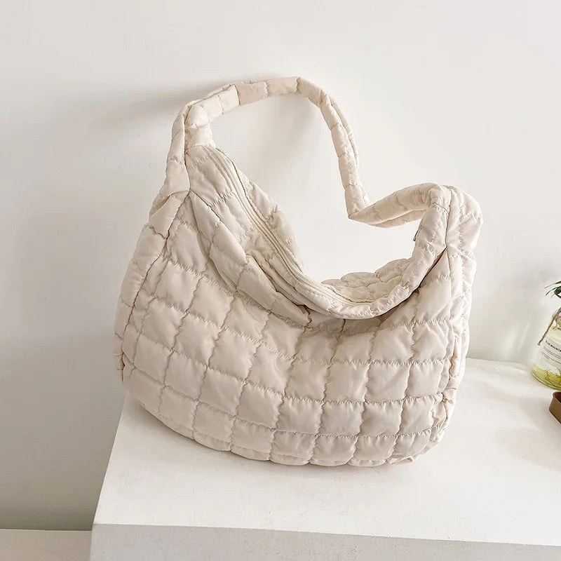 Plaid Pattern Space Cotton Shoulder Bag Large Capacity Handbag