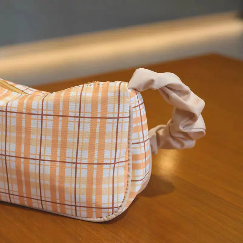 Sweet Plaid Nylon Shoulder Bag Top-handle