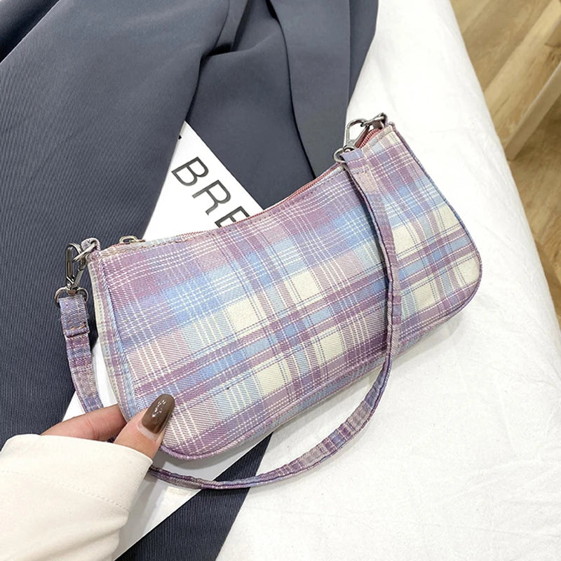Plaid Print Underarm Bags Cloth Ladies Handbags for Women Shoulder Bags