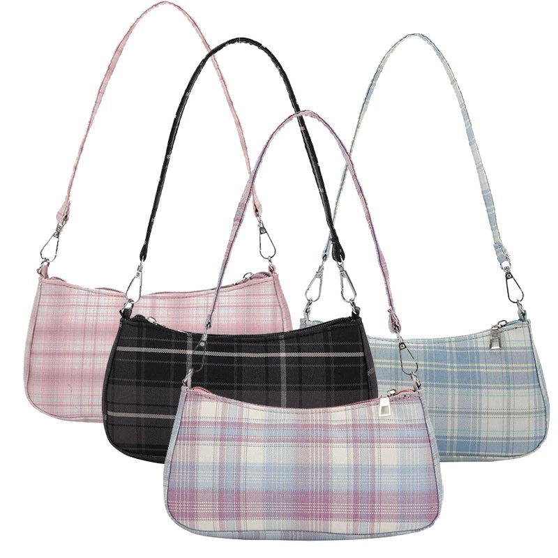 Plaid Print Underarm Bags Cloth Ladies Handbags for Women Shoulder Bags