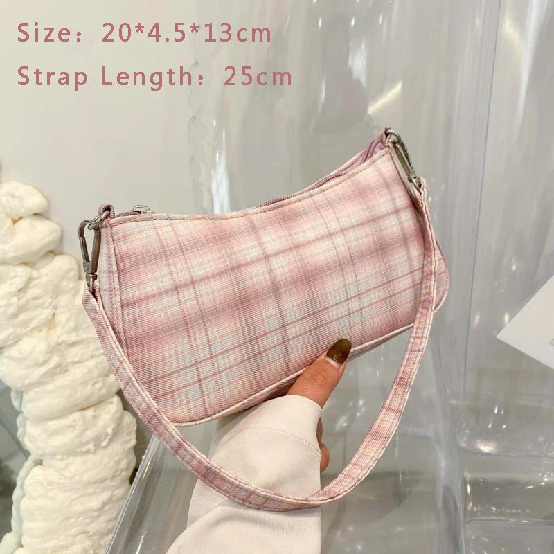 Plaid Print Underarm Bags Cloth Ladies Handbags for Women Shoulder Bags