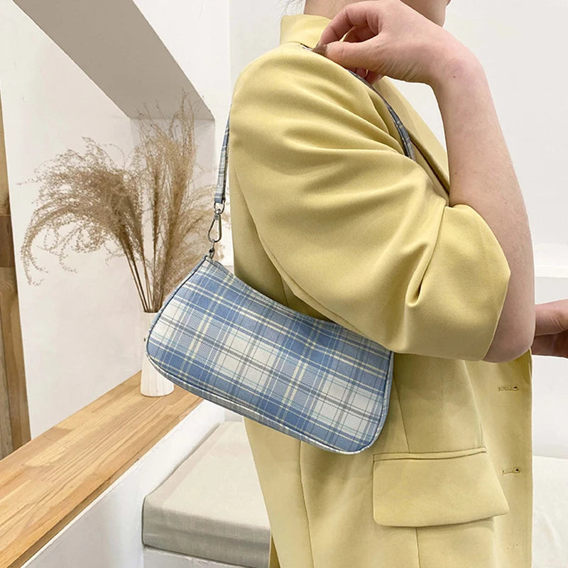 Plaid Print Underarm Bags Cloth Ladies Handbags for Women Shoulder Bags
