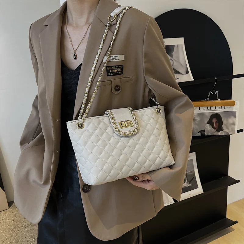 Plaid PU Leather Women Shoulder Bag Crossbody Bags Chain Strap Handbags