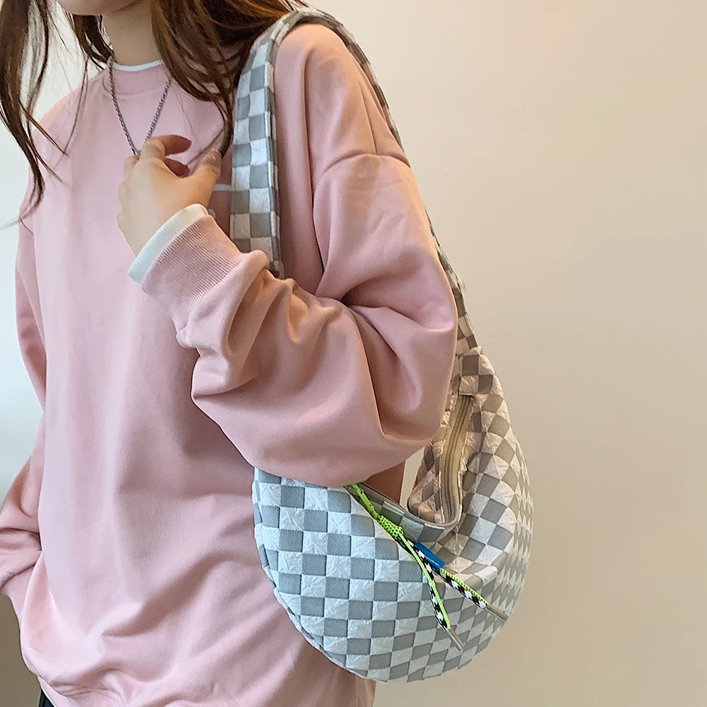 Plaid Shoulder Bag Half Moon Women Messenger Bag