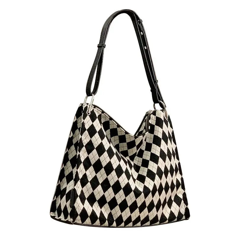Plaid Shoulder Bags Women Retro Large Capacity Underarm Bag Crossbody Canvas Tot