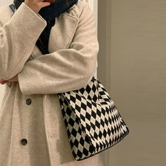 Plaid Shoulder Bags Women Retro Large Capacity Underarm Bag Crossbody Canvas Tot