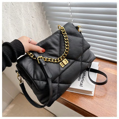 Women's Plaid Leather Flap Bag Chain Handle Crossbody Handbag