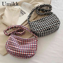 Vintage Plaid Underarm Bag for Girls