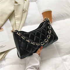 Plaid Underarm Shoulder Bag Small Purses Chain Leather Clutch Bag