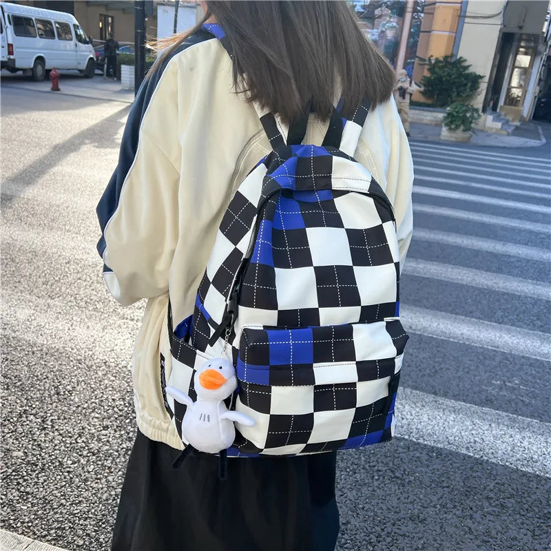 Plaid Women Backpack College Student Backpack Teenage Girl School Bags