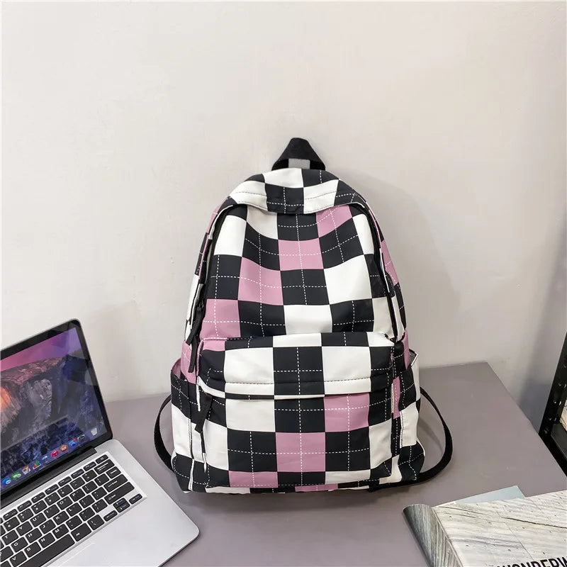 Plaid Women Backpack College Student Backpack Teenage Girl School Bags