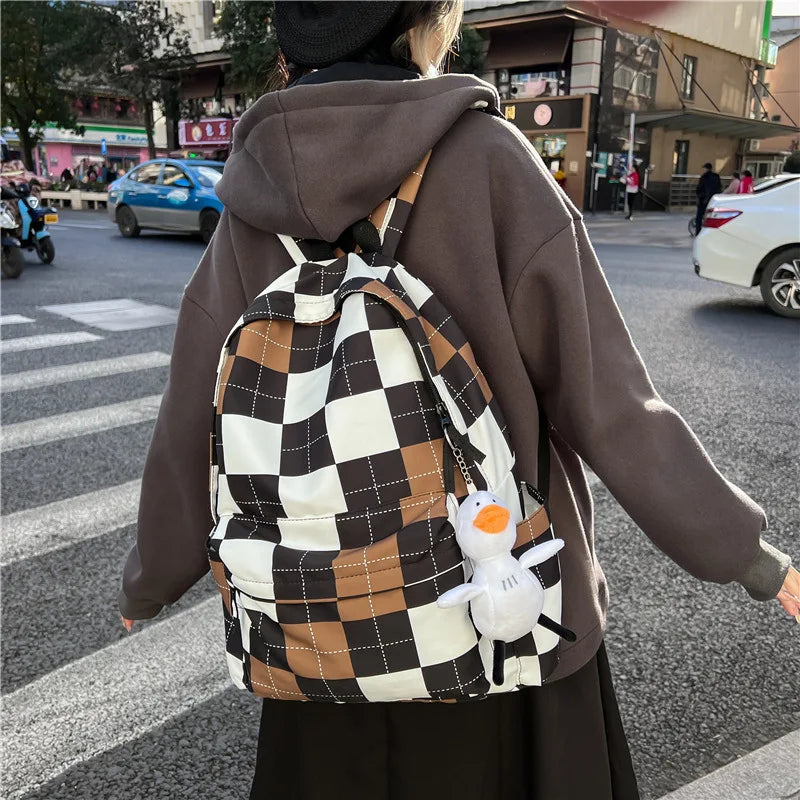 Plaid Women Backpack College Student Backpack Teenage Girl School Bags