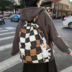 Plaid Women Backpack College Student Backpack Teenage Girl School Bags