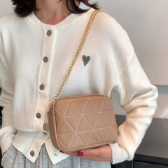 Plaid Crossbody Bag Chain Messenger Casual PU Leather Zipper Portable