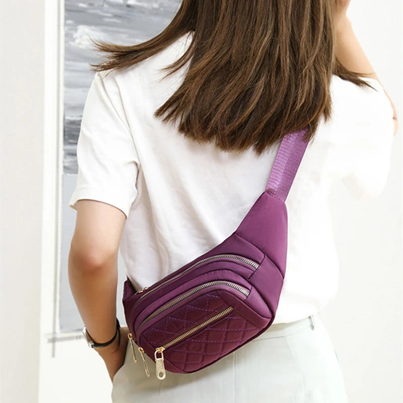 Plaid Women Waist Bag Waterproof Belt Bag Outdoor Crossbody Chest Bag Female