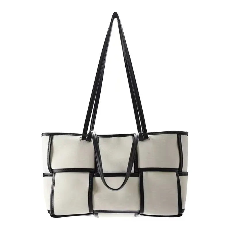 Plaid Canvas Tote Bag Large Capacity Shoulder Bag Commuter Texture Purse