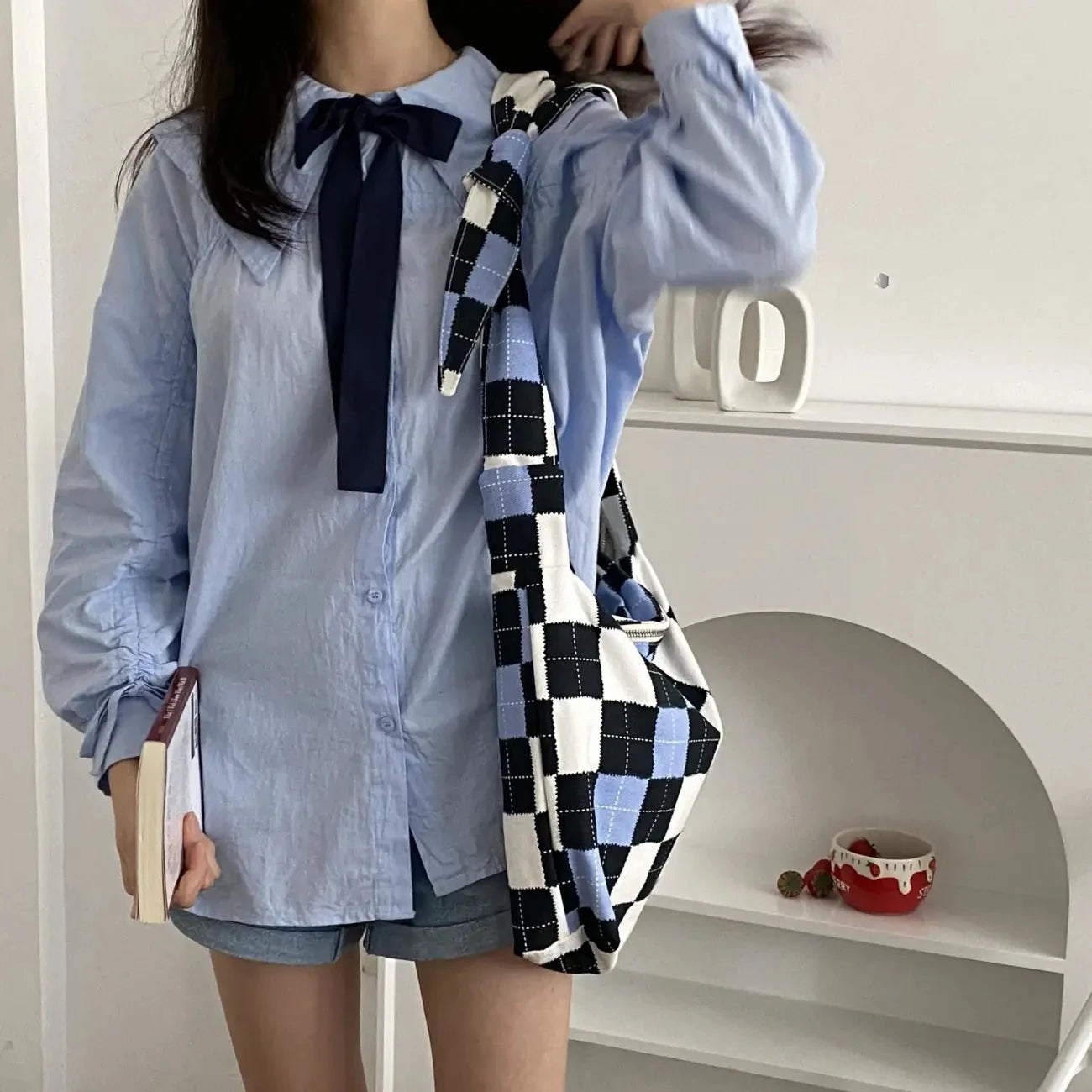 Plaid Women Bag Canvas Shoulder Messenger Retro Bags