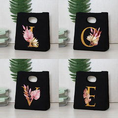 Plant Letter Print Lunch Bag Thermal Insulated Bento Box Tote Cooler Handbag