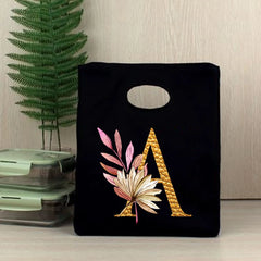 Plant Letter Print Lunch Bag Thermal Insulated Bento Box Tote Cooler Handbag