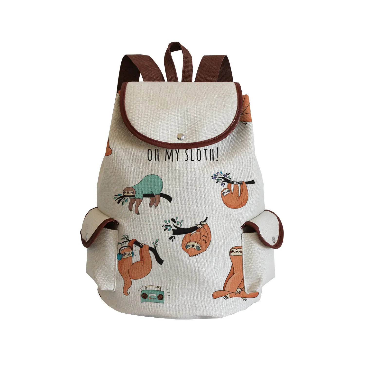 Plant Sloth Printed School Bag Backpack for Teenager Large Capacity Book Bag