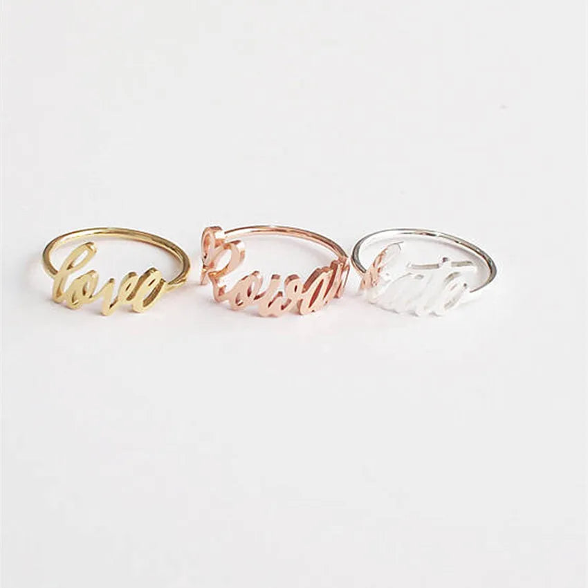 Personalized Name Rings Wedding Jewelry Stainless Steel Couple Nameplate