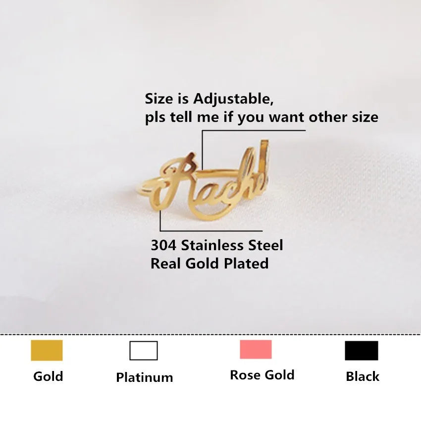 Personalized Name Rings Wedding Jewelry Stainless Steel Couple Nameplate