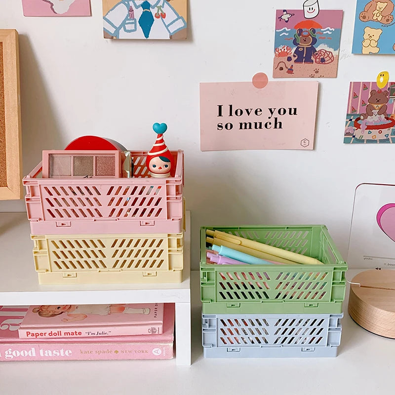 Plastic Makeup Organizer Folding Storage Container Desktop Organizer Box
