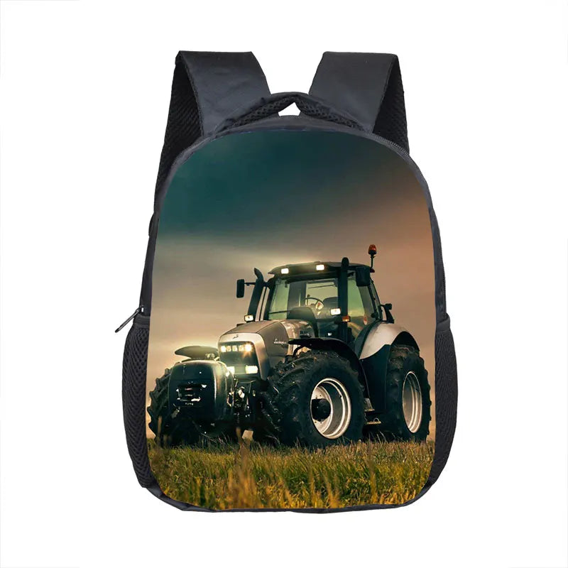 Farm Tractor Print Backpack School Bags Boys Girls Kindergarten