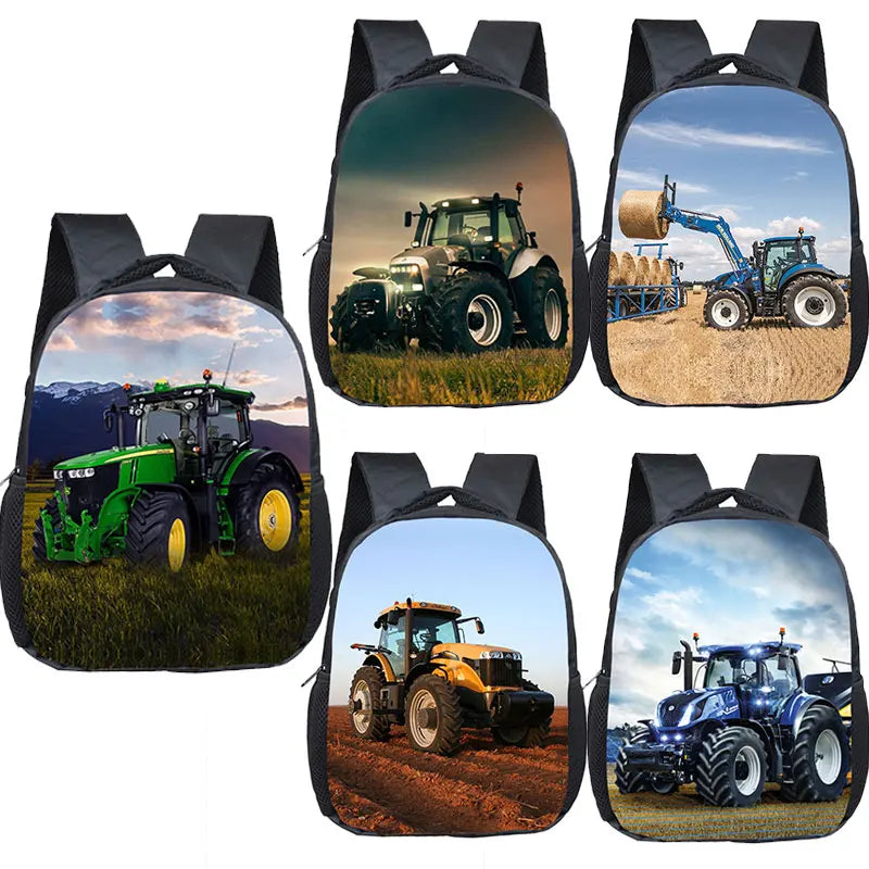 Farm Tractor Print Backpack School Bags Boys Girls Kindergarten