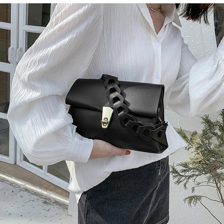 Pleated Belt Pu Leather Crossbody Bag For Women