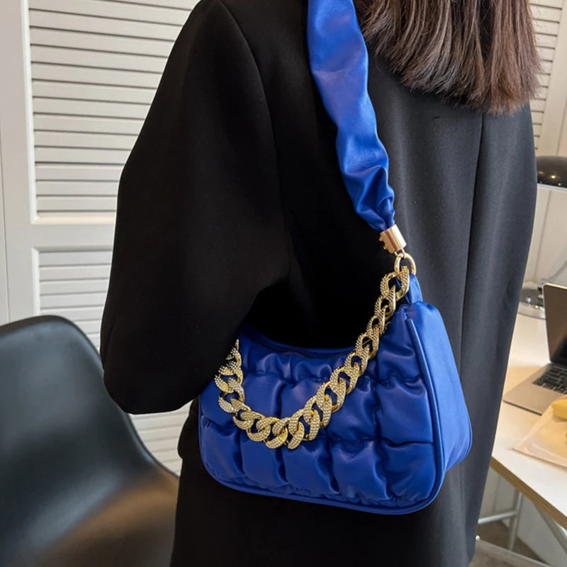 Pleated Cloud Bag Embroidery Shoulder Bag Chains Underarm Bag