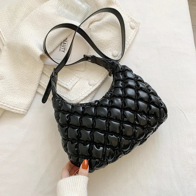Pleated Down Bag Women's Winter Embroidery Shoulder Cross-body Bag