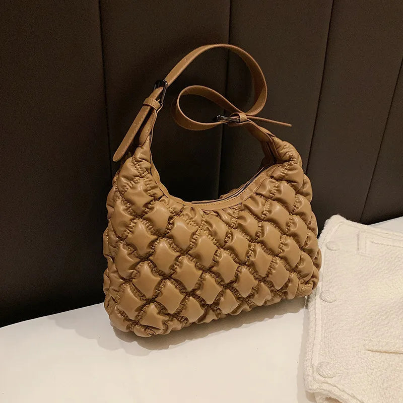 Pleated Down Bag Women's Winter Embroidery Shoulder Cross-body Bag