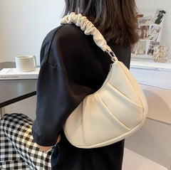 Pleated Handle Ladies Handbag Small Soft Pu Leather Shoulder Bag