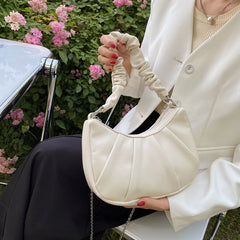 Pleated Handle Ladies Handbag Small Soft Pu Leather Shoulder Bag