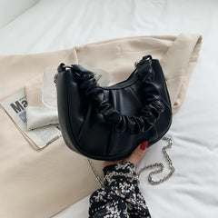 Pleated Handle Ladies Handbag Small Soft Pu Leather Shoulder Bag