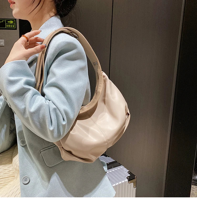 Pleated Large Capacity Tote Bag Winter PU Leather Women's Handbag