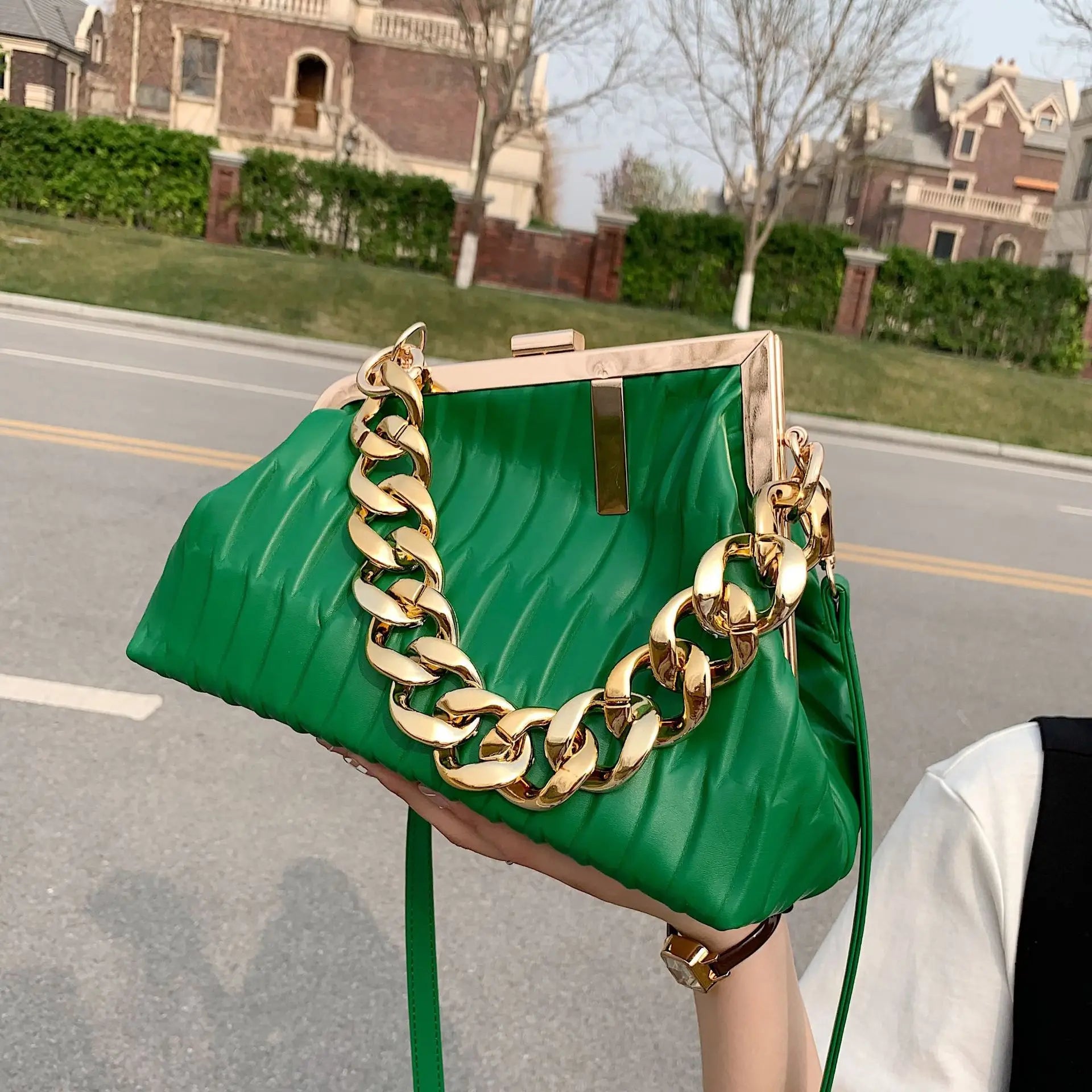 Pleated Hand Bags Crossbody Clip Handbag for Women