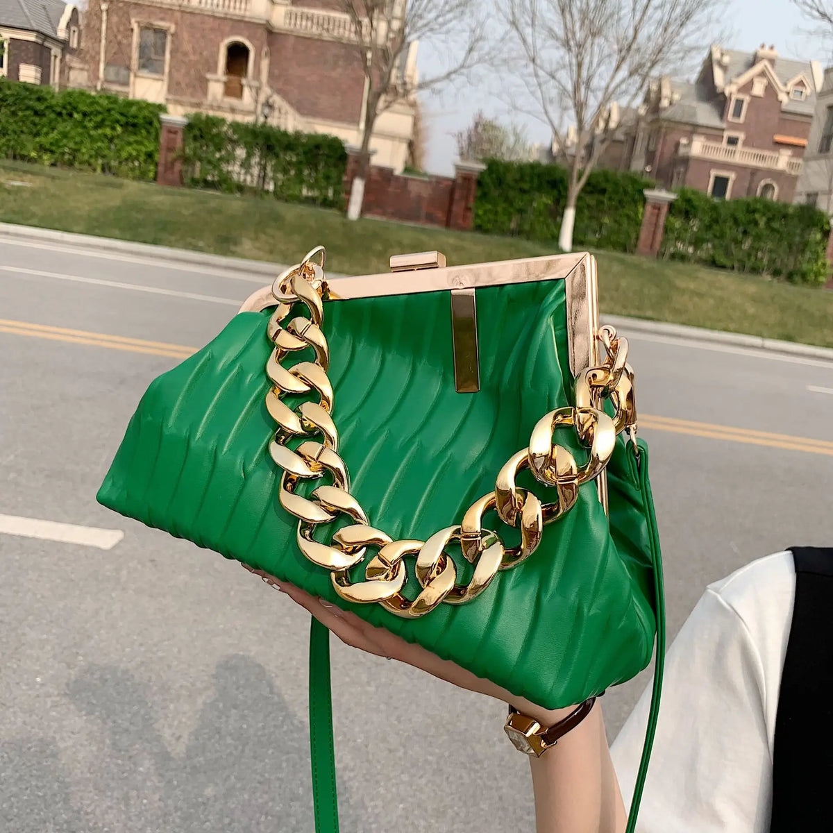 Pleated Hand Bags Crossbody Clip Handbag for Women