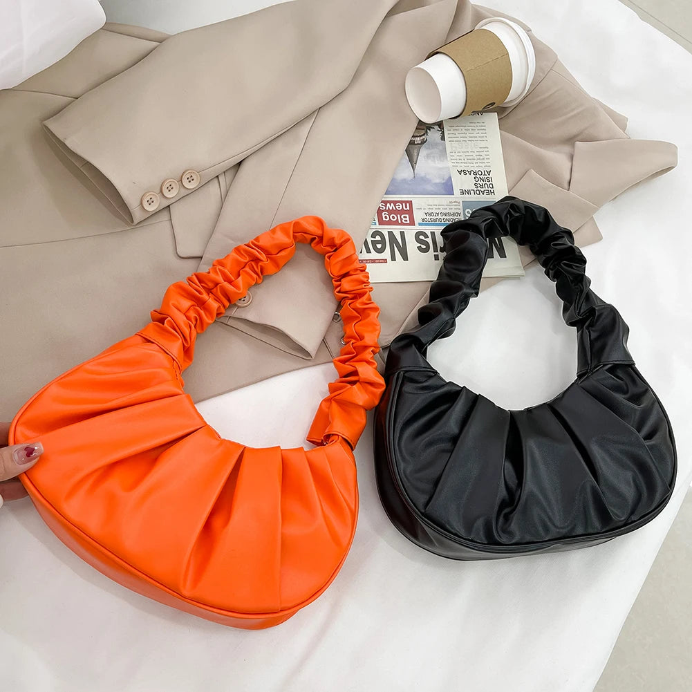 Pleated PU Shoulder Underarm Bag Women Large Top-handle Summer Leisure