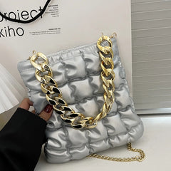 Plaid Chain Tote Bag Winter PU Leather Women's Handbag