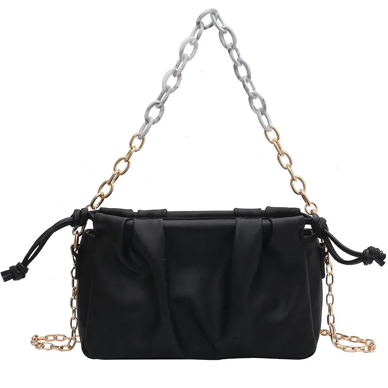 Pleated Square Armpit Bag Soft PU Leather Women's Shoulder Messenger Bag
